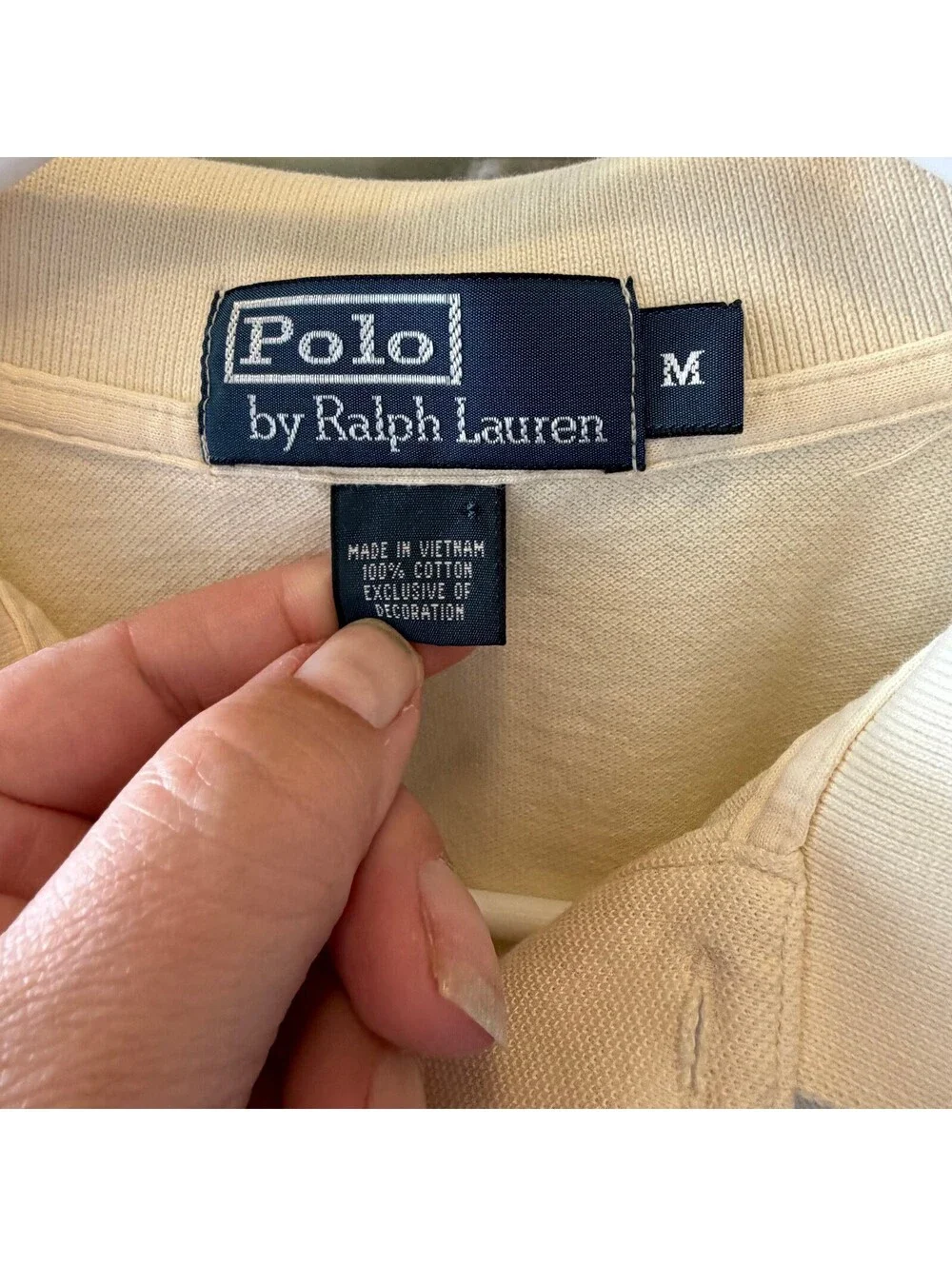 Polo by Ralph Lauren Men's Medium Butter Yellow Polo Shirt with Green Logo